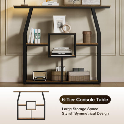 Pampaic Console Table, 6-Tier Slim Sofa Table,105 x 30 x 85cm, Hallway Table with Adjustable Foot Pads, Behind Couch Tables for Living Room, Entryway