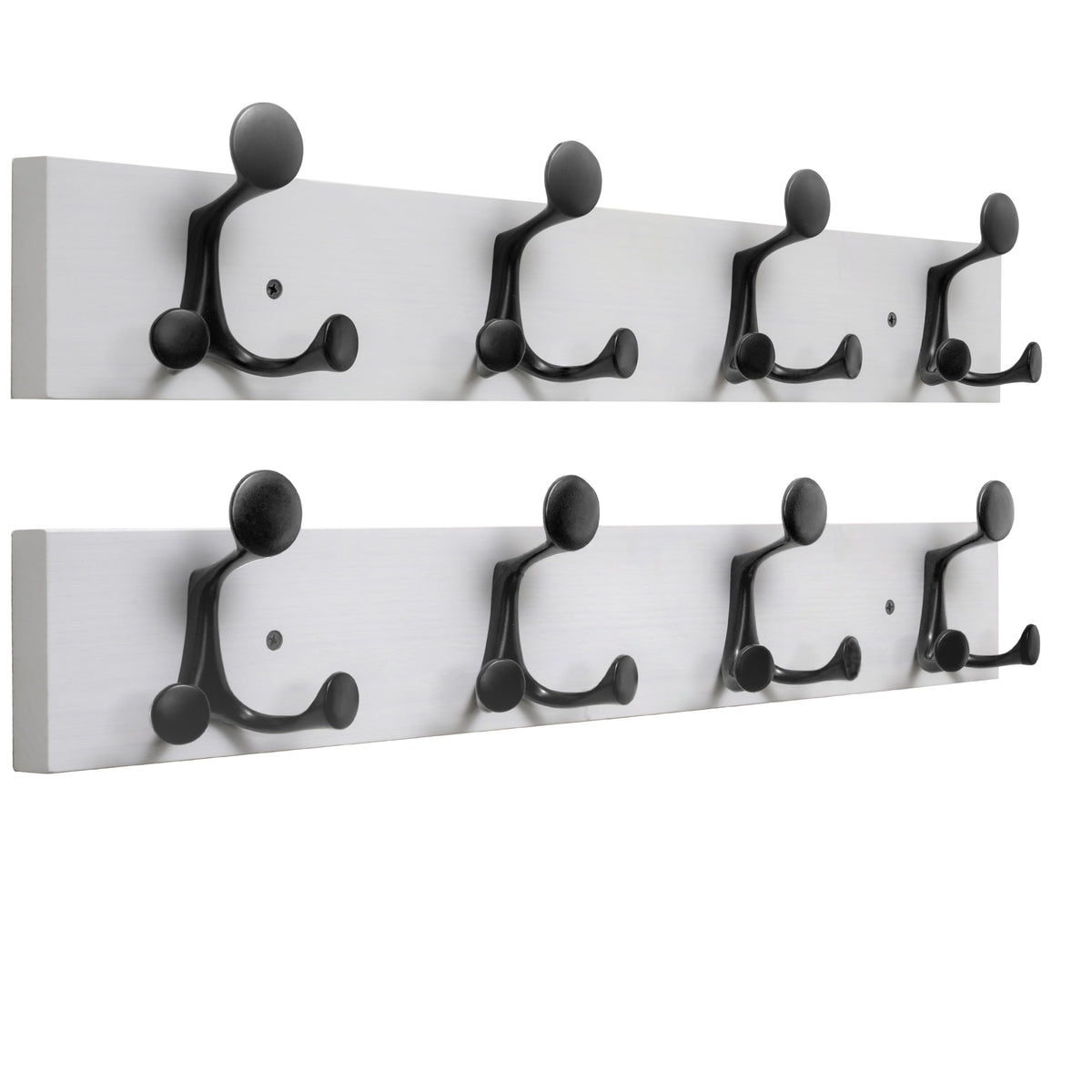 HONSKY Wall Mounted Coat Rack, 61cm White Pine Wood Base, 4 Black Sturdy Aluminium Alloy Triple Hooks12 Hanging Points