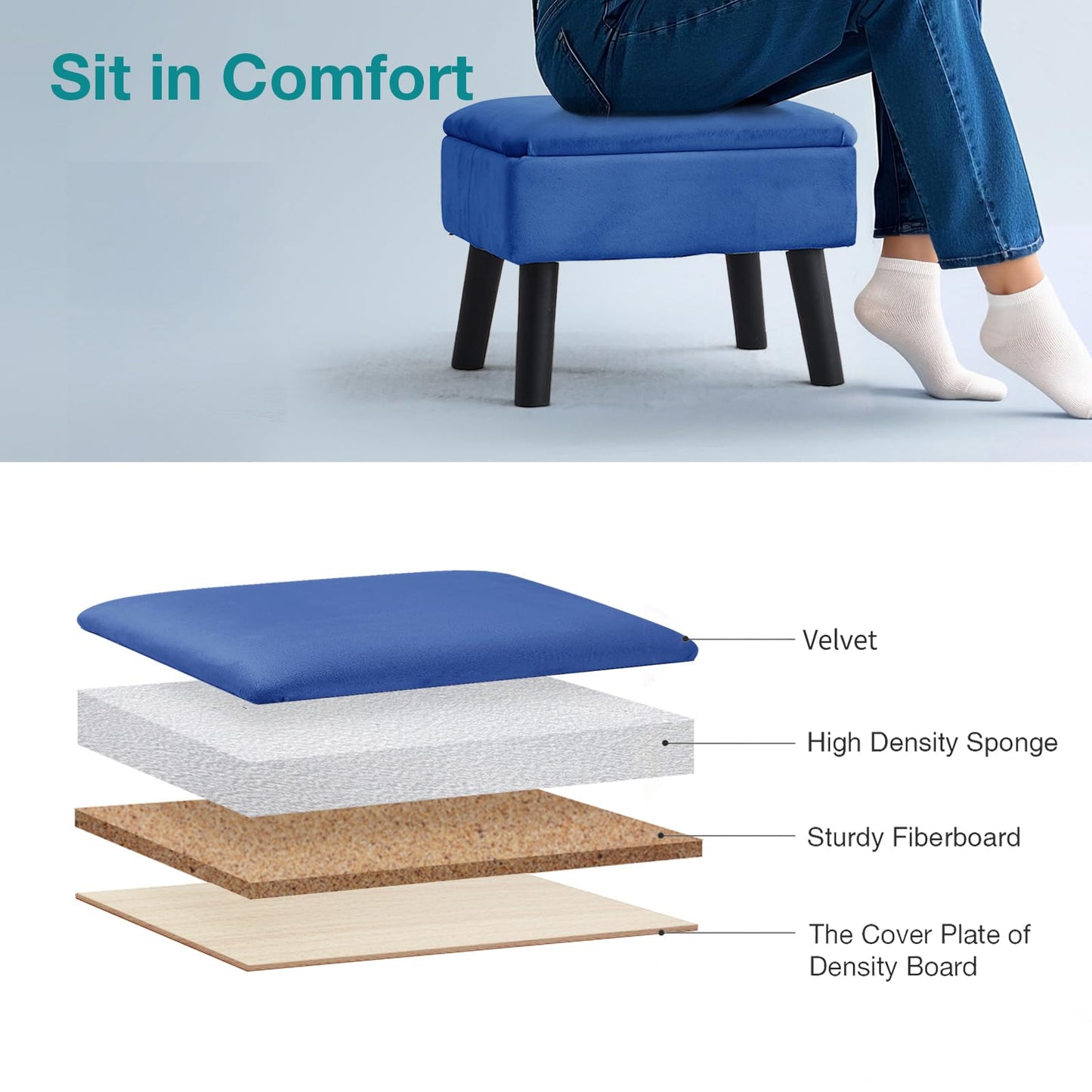BRIAN & DANY Footstool Ottoman with Storage, Velvet Rectangle Storage Ottoman, Foot Stool with Legs Sofa Footrest for Living Room Entryway Office