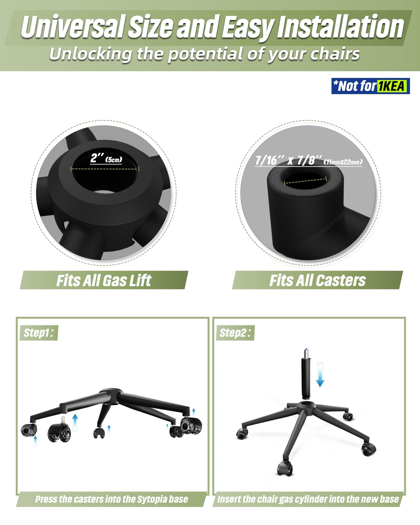 Sytopia Office Chair Base Replacement 24'' - Office Chair Base with Reinforced Metal Legs 2600lbs