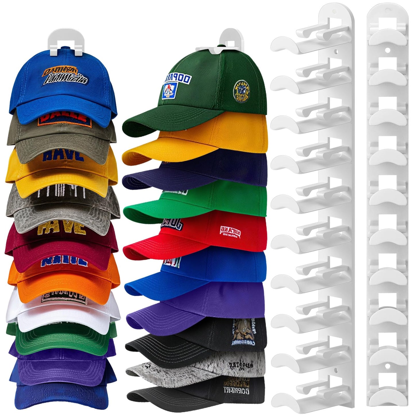 Jcocylse Hat Storage for Wall Mount – Baseball Cap Storage & Cap Holder, Space-Saving Hat Rack with Hooks for Hanging Caps (White)