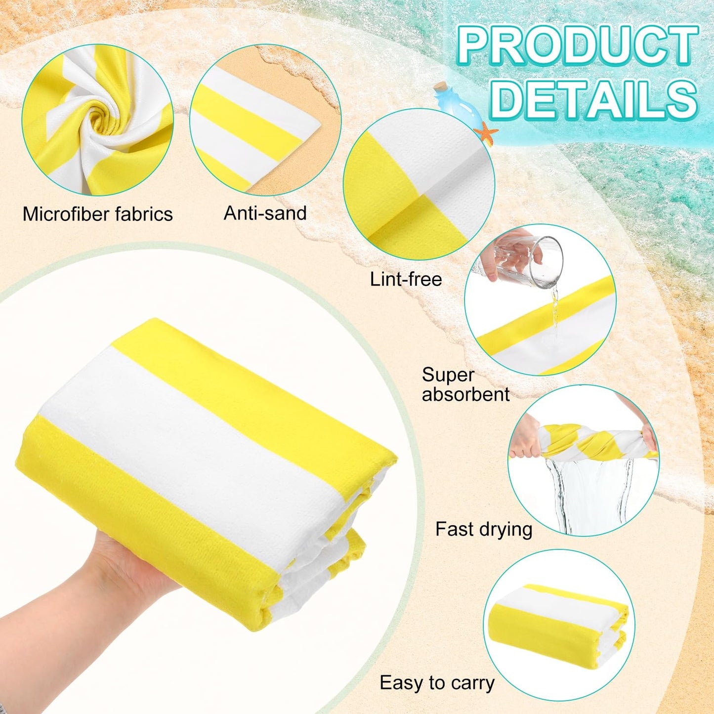 M METERXITY 1-Set Large Stripe Beach Towels 30x60in Rose Red/Yellow