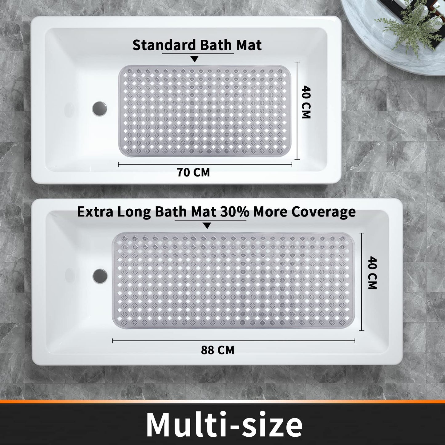 Yimobra Non Slip Bathtub Mat, Bath Mats for Tub, Shower Mat with Drain Holes Suction Cups, Machine Washable, BPA, Latex, Phthalate Free