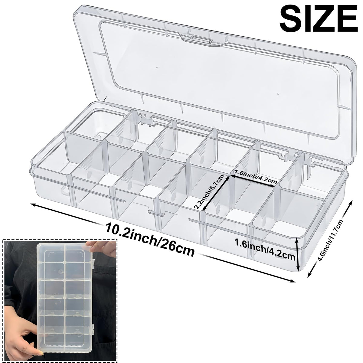 DARUITE Fishing Tackle Box, 12 Grid Plastic Organiser Box with Compartments
