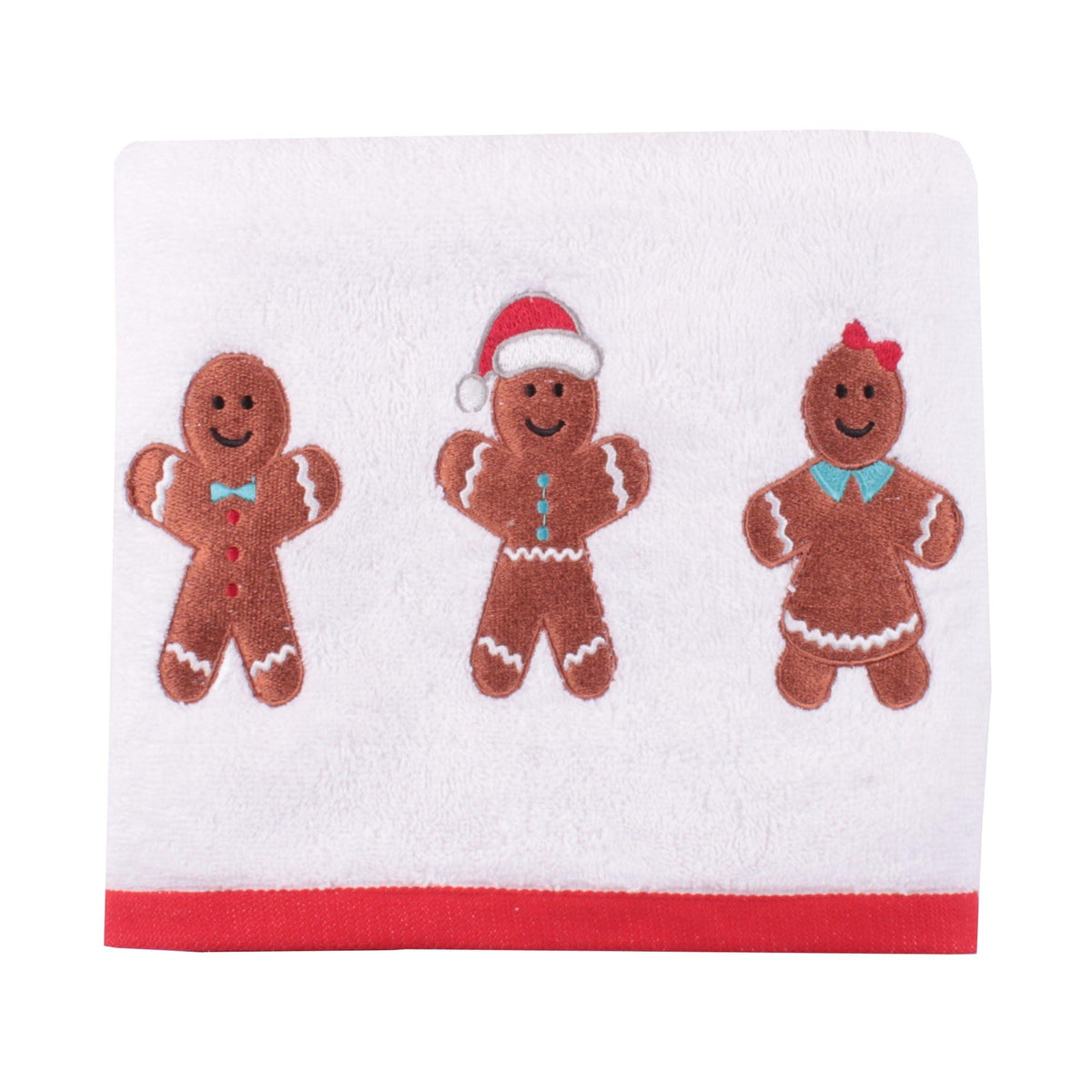 Fusion - Gingerbread Man Hand Towels 2 Pack 50 x 90cm - Soft Fluffy 100% Cotton - Embroidery Gingerbread Hand Towels - Christmas Bathroom Towels