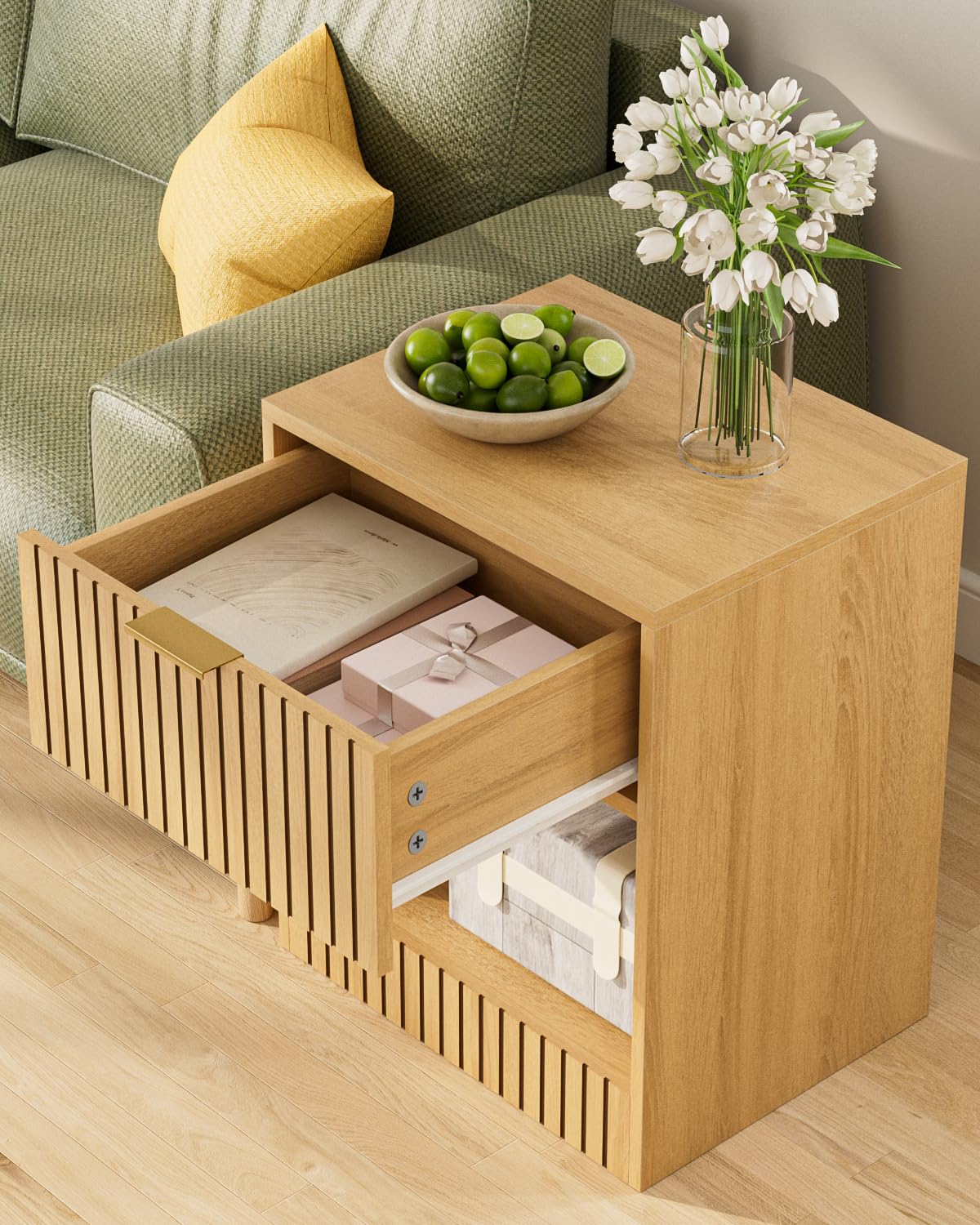 Apetaccat Bedside Table,50x38x60cm, Farmhouse Wooden Bedside Cabinet with Drawer,Kids Bedside Table Nightstand for Bedroom,Living Room,Office,Oak