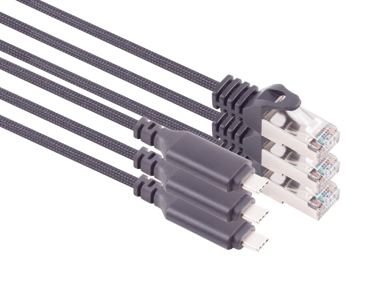1aTTack.de 1.5 m USB-C to LAN adapter cable, pack of 3 cables, 1 Gbit data transfer, USB C 3.1 to RJ45 Ethernet Cat6 cable, compatible with
