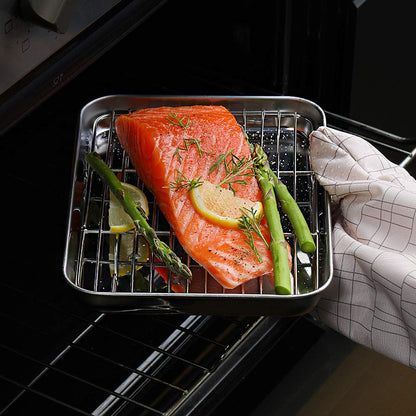HaWare Baking Tray with Rack Set (4 Sheets + 4 Racks), 100% Stainless Steel Rimmed Cookie Sheet Pans, Toaster Oven Tray with Cooling Rack, Non Toxic &