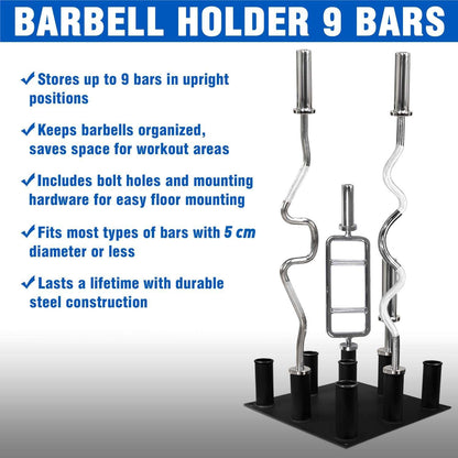 Yes4All Vertical Barbell Holder Stand - Barbell Rack Stand For Olympic Bar - Optional: Barbell Storage for 5 Bars or 9 Bars