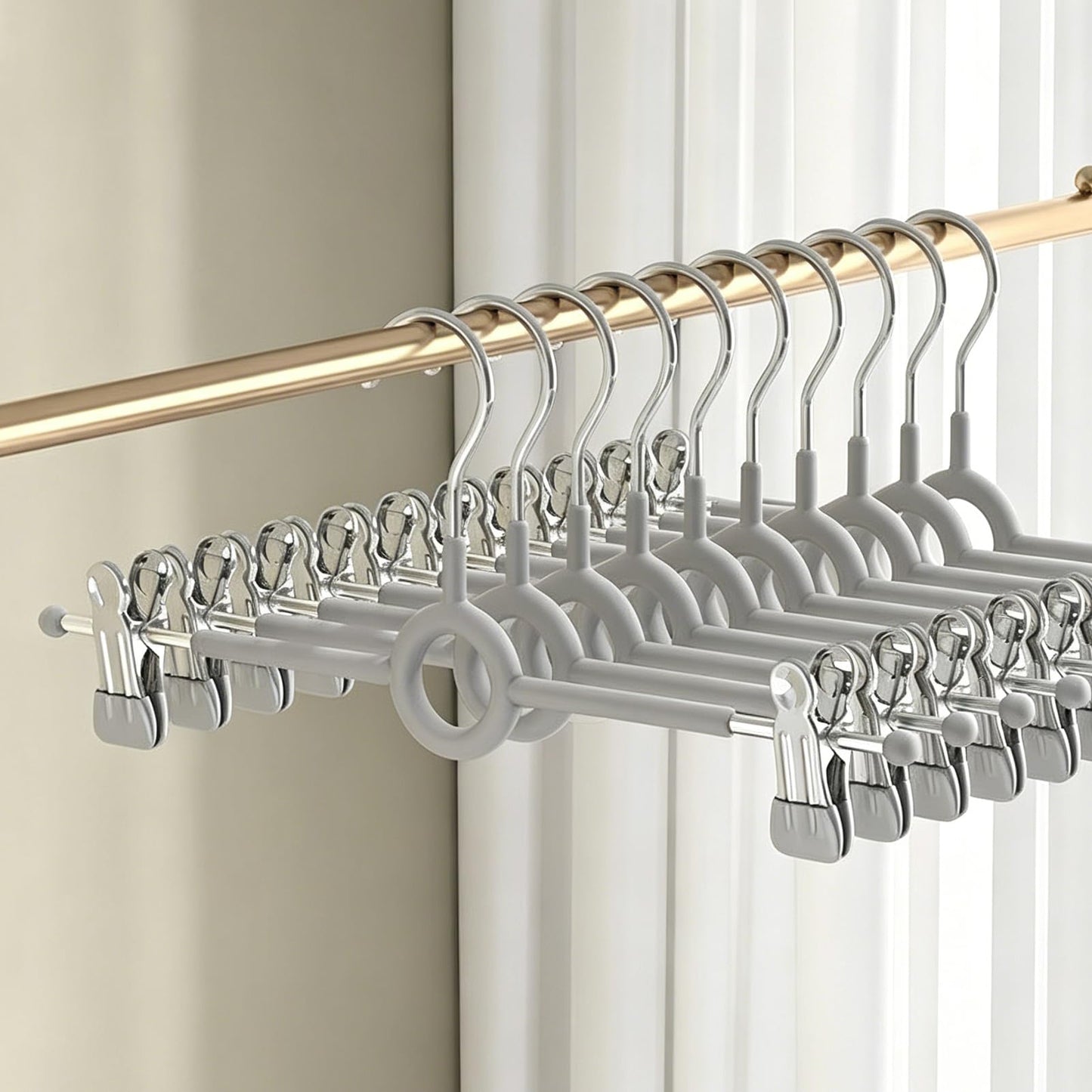 Trouser Hangers with Clips,10Pack 30cm Adjustable Heavy Duty Metal Coat Hangers,Space Saving Skirt Hangers for Women,Non-Slip Shorts Jeans Pants