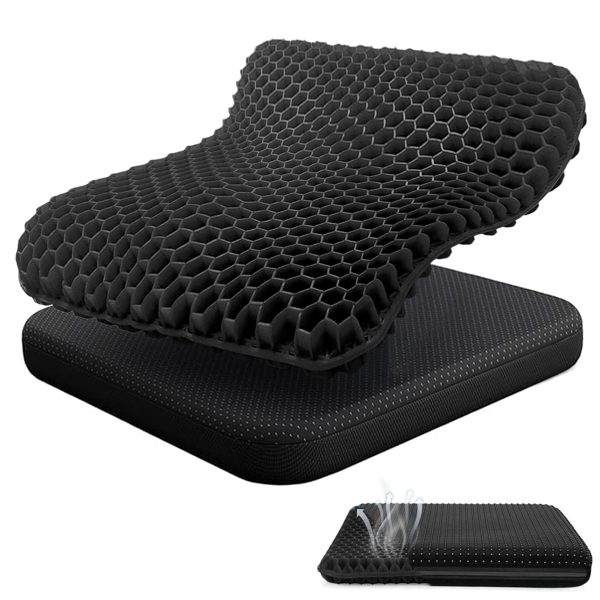 Audasi Gel Seat Cushion, Honeycomb Thick Gel Seat Pad for Bottoms Soft Sitter Cushion Relieving Back Coccyx Pressure Seat Cushions for Car Office
