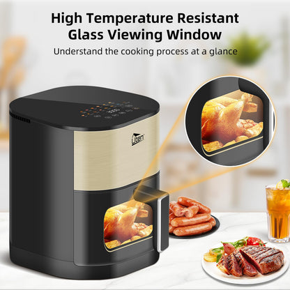 Uten Dual Blaze Air Fryer 5.5L Visual Window, Color Screen, 14 Pre Menus, Delayed Start, Stainless Oil Net, 2 Fast Heaters Independently Controllable,