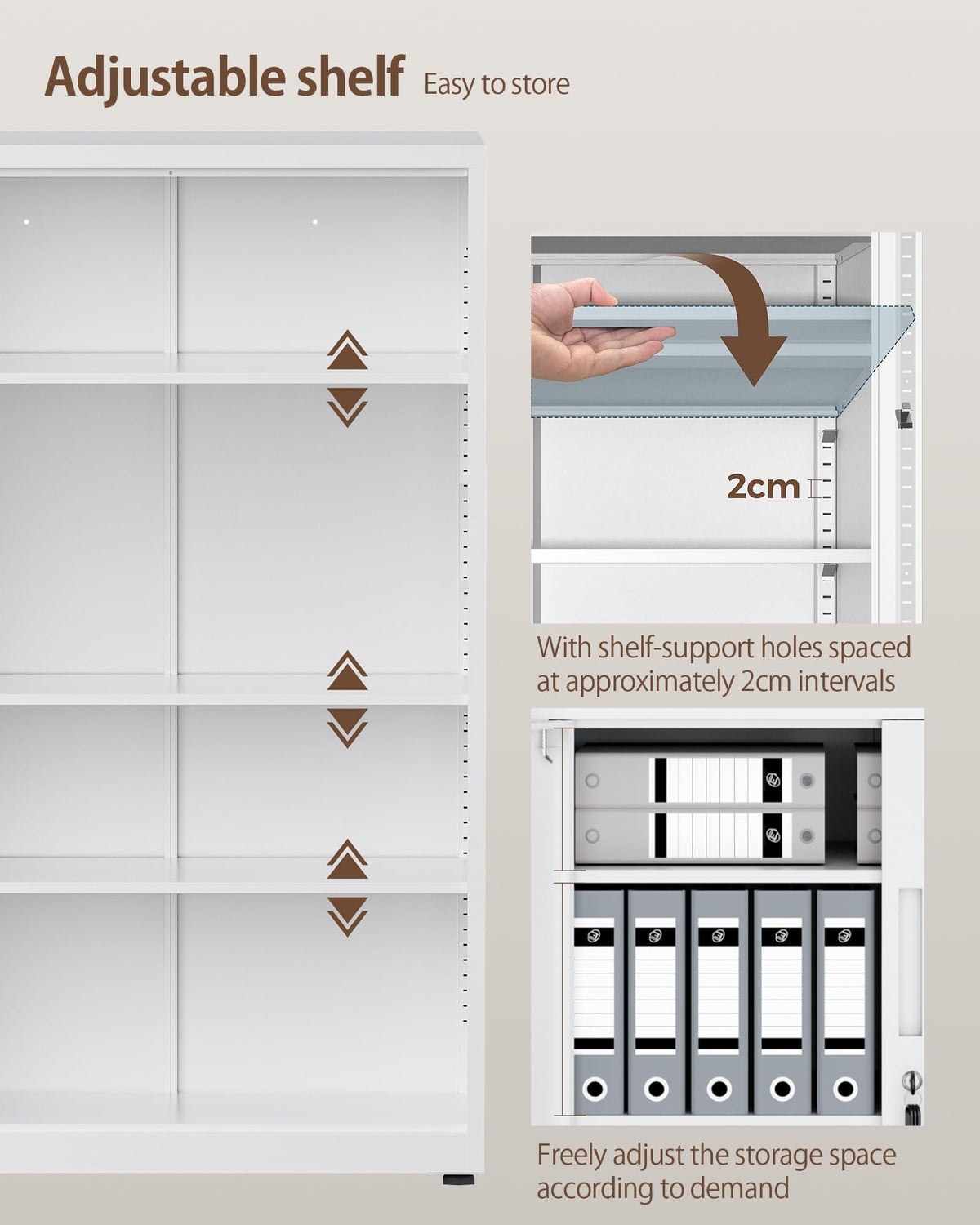 LAND·VOI 4-Tier Lockable Tall Storage Cabinet, Adjustable Shelves Double Door Cupboard 40×80×131.5cm White