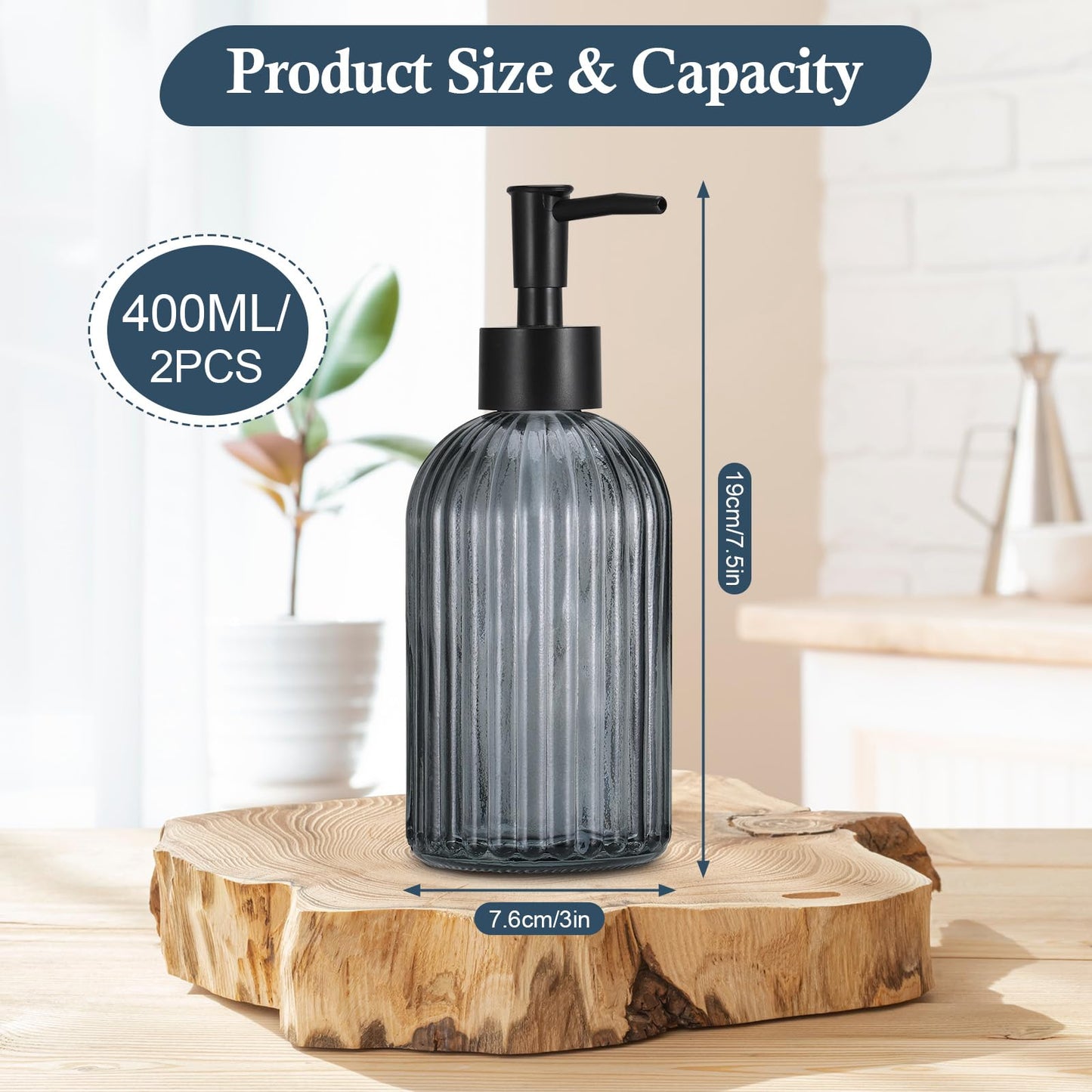 Hejo 2 Pcs 400ml Glass Soap Dispenser with Black Pump