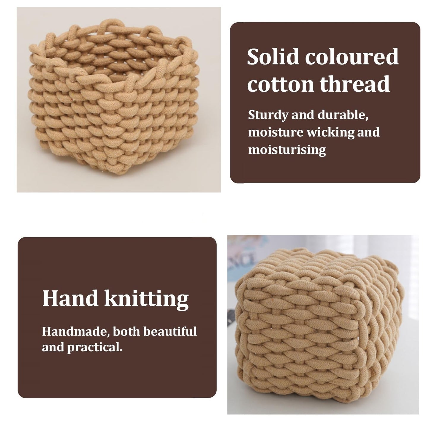 JJQHYC Cotton Rope Basket Woven Storage Baskets Brown Rope Desktop Basket Organizer Bathroom Storage Baskets for Cupboard Nursery Decor