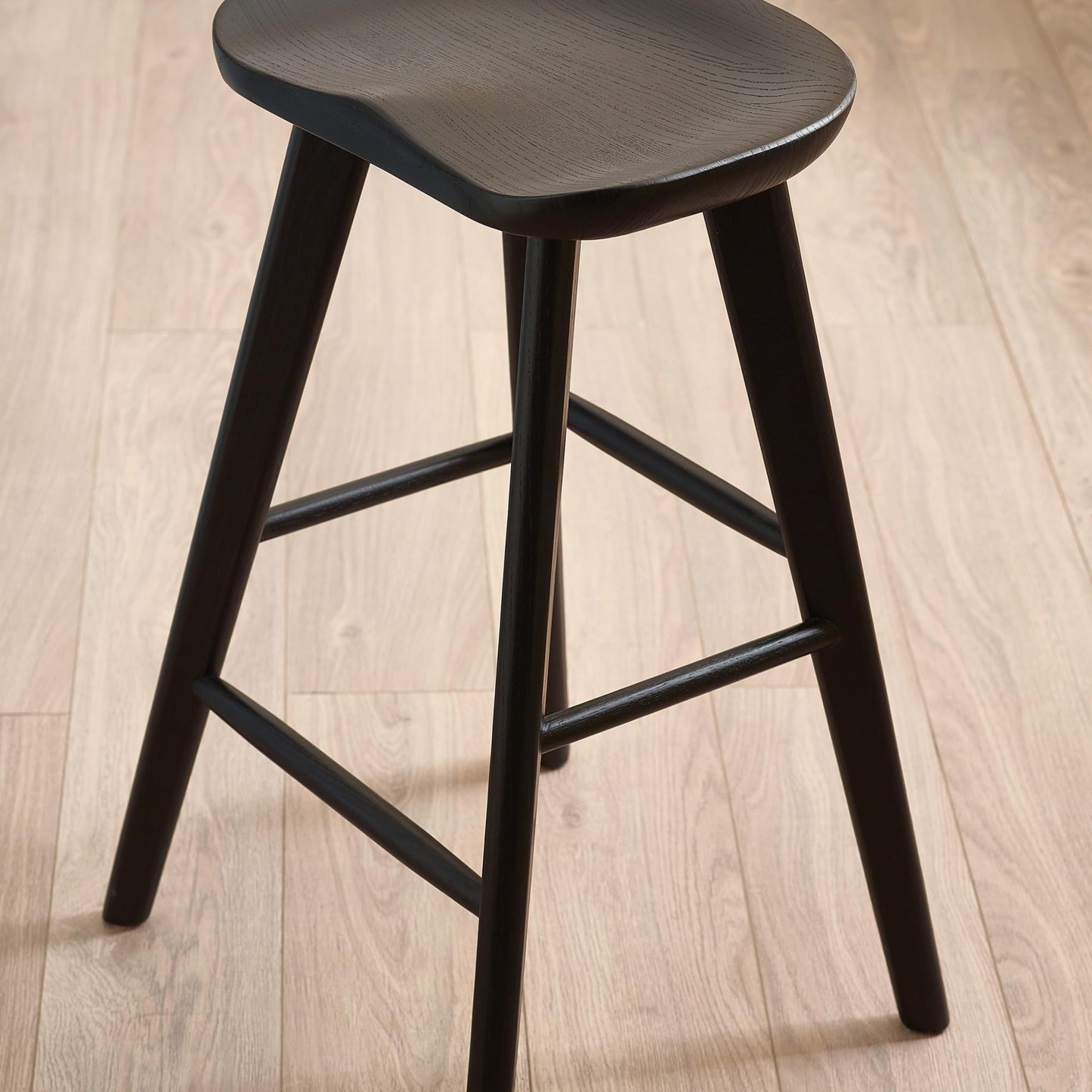 Julian Bowen Mulu Bar Stool, Solid Oak, Black - H66 x W45 x D39.5cm