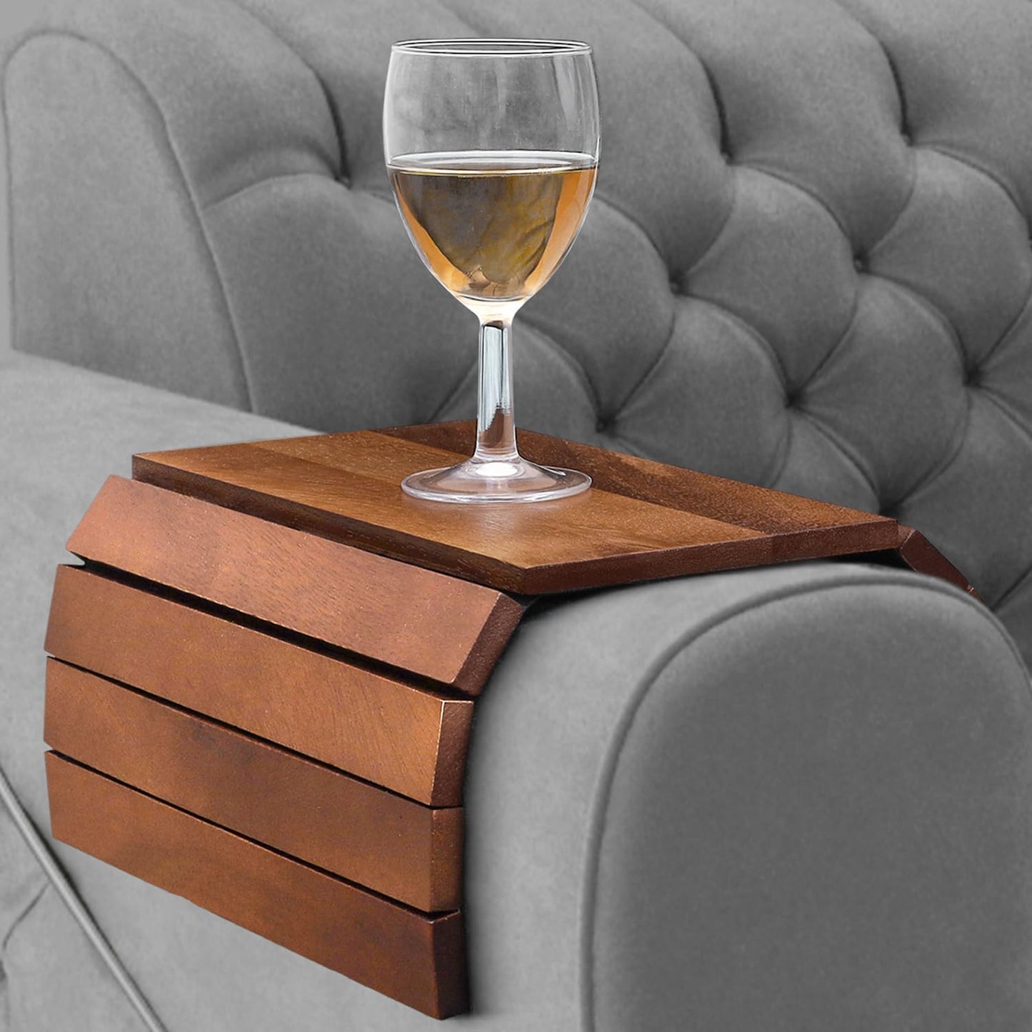 Sofa Arm Tray, Foldable Couch Tray Wooden Armrest Tray, Sofa Tray & Organiser for Drinks, Snack, Magazine, and Remote (Acacia Wood)