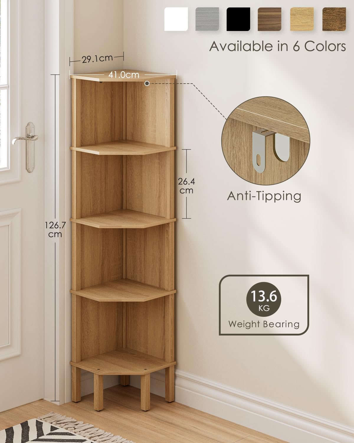 Apetaccat Corner Shelf, 4 Tier Corner Modern Corner Bookshelf, Display Corner Bookshelf,Wooden Storage Rack for Living Room,Bedroom,Office,Oak
