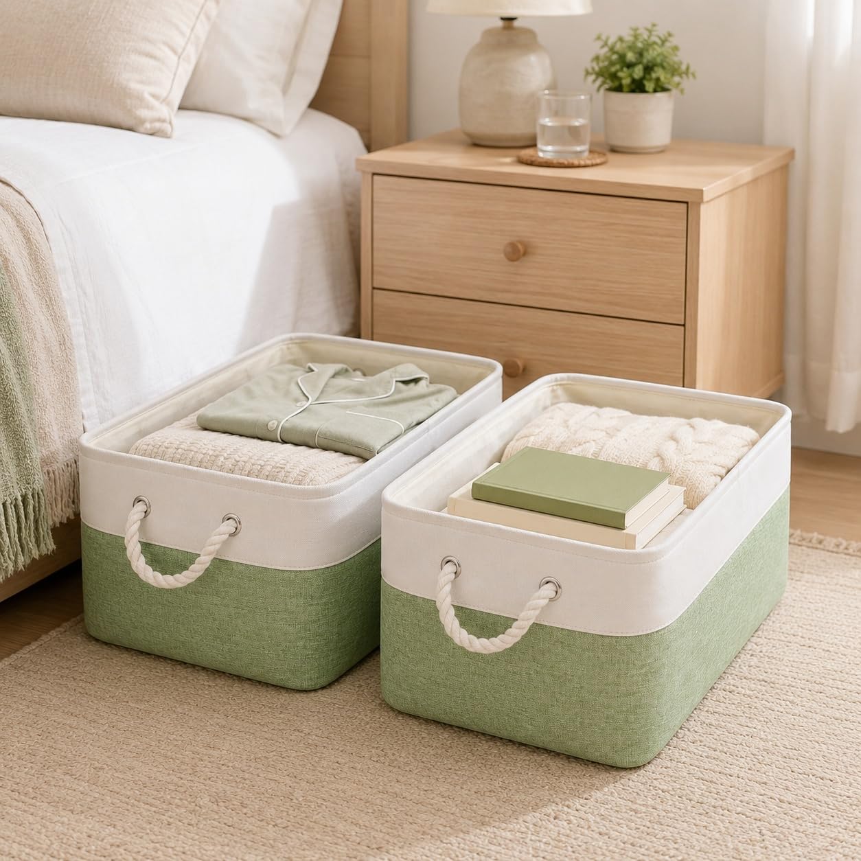 SOCOHOME Fabric Storage Box, Storage Basket with Handles for Shelves Toy, Wear-Resistant and Reinforced (M, 4 Pack)