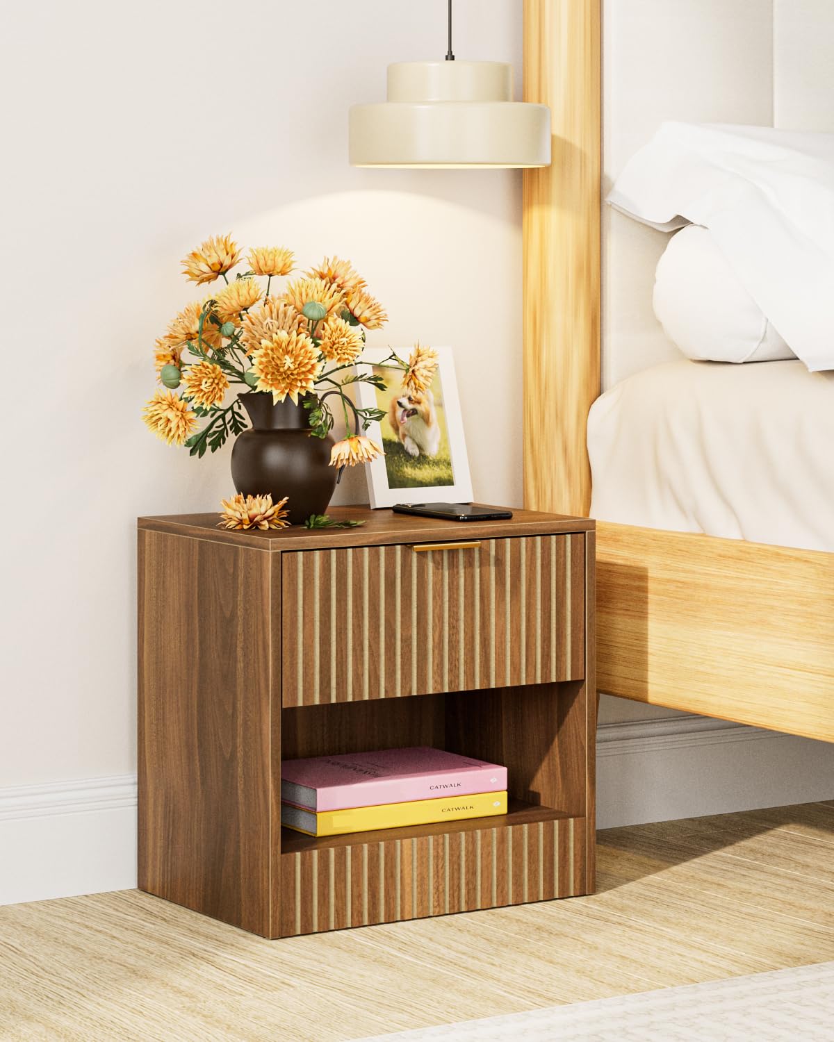 Apetaccat Small Bedside Table,41x28x39cm, Farmhouse Wooden Bedside Cabinet with Drawer,Kids Bedside Table Nightstand for Bedroom,Living