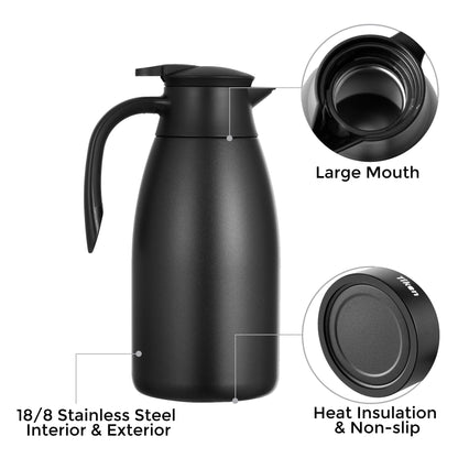 Tiken 2.5L Thermal Coffee Carafe Jug, Stainless Steel Insulated Vacuum Coffee Pot Flask for Tea Hot and Cold Drinks
