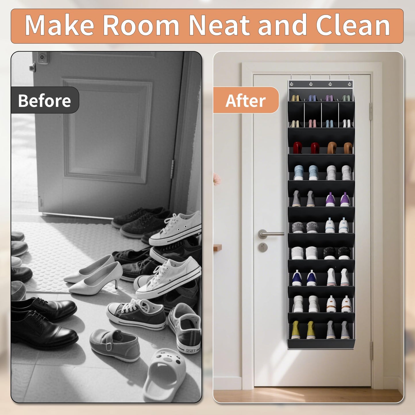 KYEVIS 10 Tier Over Door Shoe Storage Organiser with Deep Pockets, Large Capacity Hanging Storage Rack for Sneakers, Boots