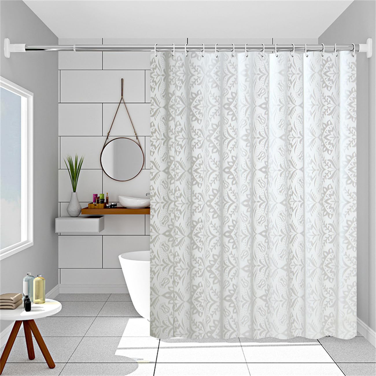 Lkw Ogechi Shower Curtain PEVA Washable White Flower 180x200 cm, 200 Drop Large Waterproof Plastic Bathroom Curtains