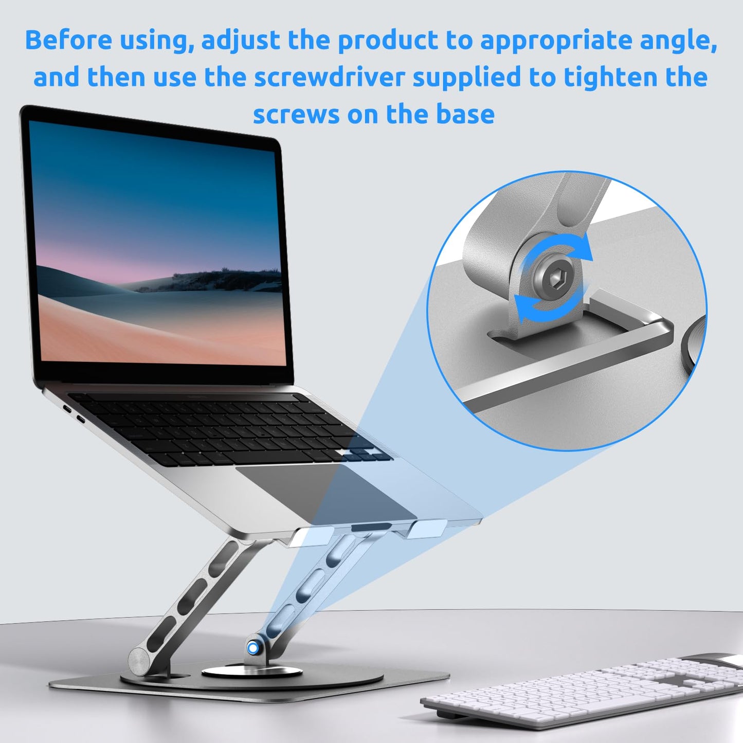 Laptop Stand for Desk with 360° Rotating Base,Ergonomic Foldable Notebook Holder,Height Adjustable & Muti-Angle Computer Riser