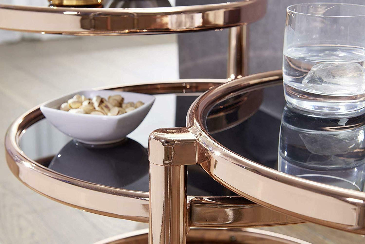 ASPECT Eterntity Glass Coffee Table in Cooper Frames with Swivel Motion, Tempered, Copper/Black, 58x50x43 cm