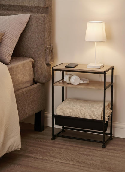 ZEXVIDA Small End Table for Small Spaces - Slim Side Table with Magazine Holder,2 in 1 Design Narrow End Table Living Room,Skinny Bedroom Nightstand