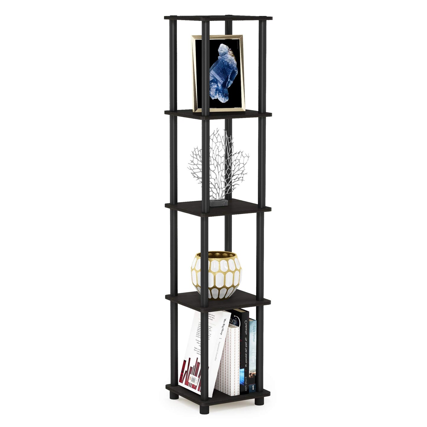 Furinno TURN-N-TUBE Storage Shelves, 5-Tier Square Book Shelf, Corner Shelf, Toolless Open Shelves, Round Tubes, for Organization and Storage