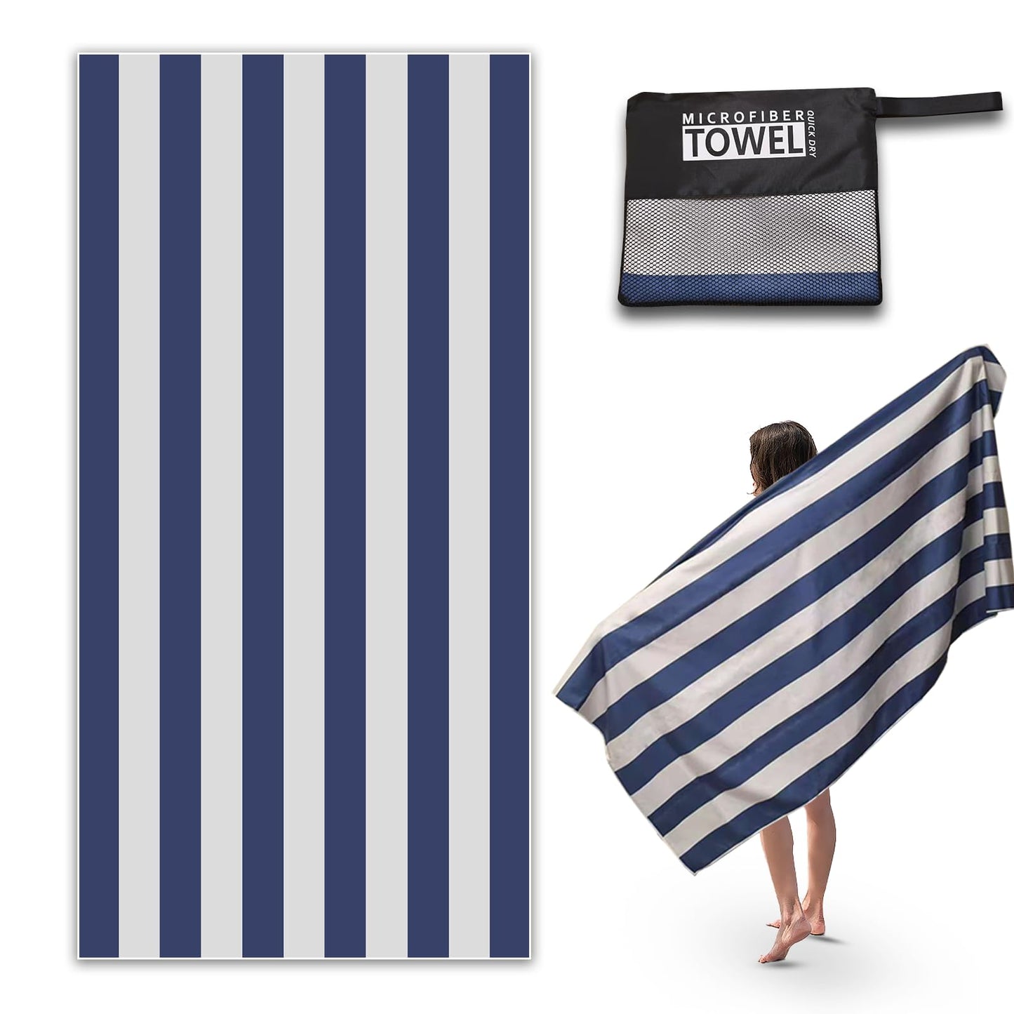 Anavasi 1 Pack Microfibre Beach Towels for Adults, 180 x 90 cm with Net Bag