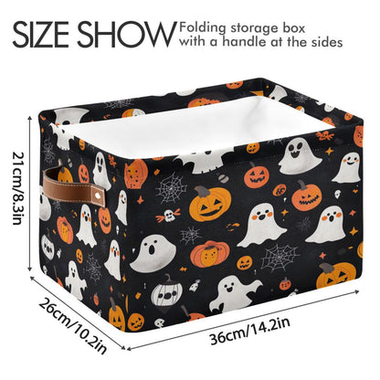 Cgiub Halloween Boo Storage Basket Foldable Halloween Box Fabric Storage Bin with Handles Closet Organiser Boo Basket for Trick-or-Treat, Bedroom