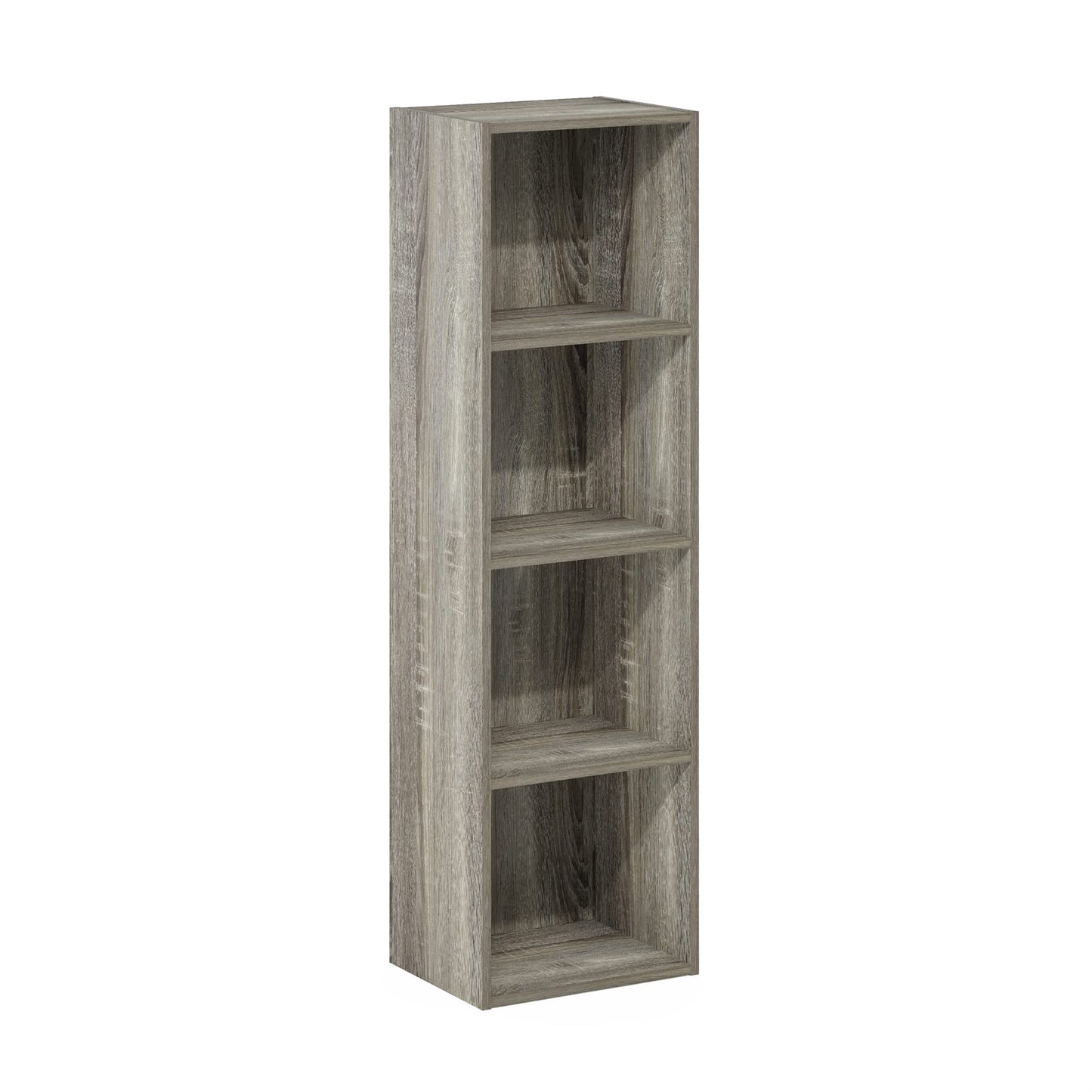 Furinno PASIR Book Shelf, 4-Tier Modern Bookshelf, Open Shelves Bookcase 9 x 12 x 42, for Living Room, Bedroom, Home Office, French Oak