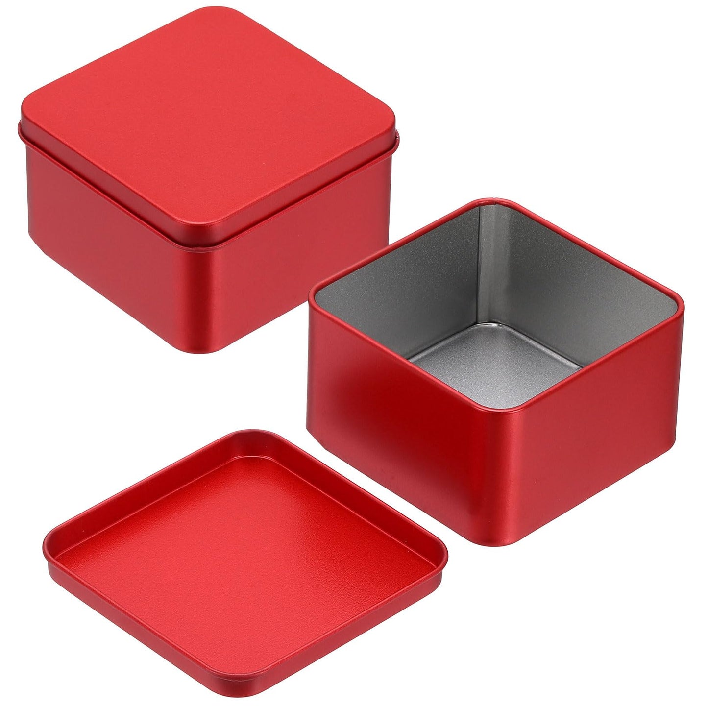 sourcing map 2Pcs Metal Tin Box, 3.1x1.8 Square Empty Tinplate Containers with Lid Portable Storage Box Candy Jars for Valentine's Day