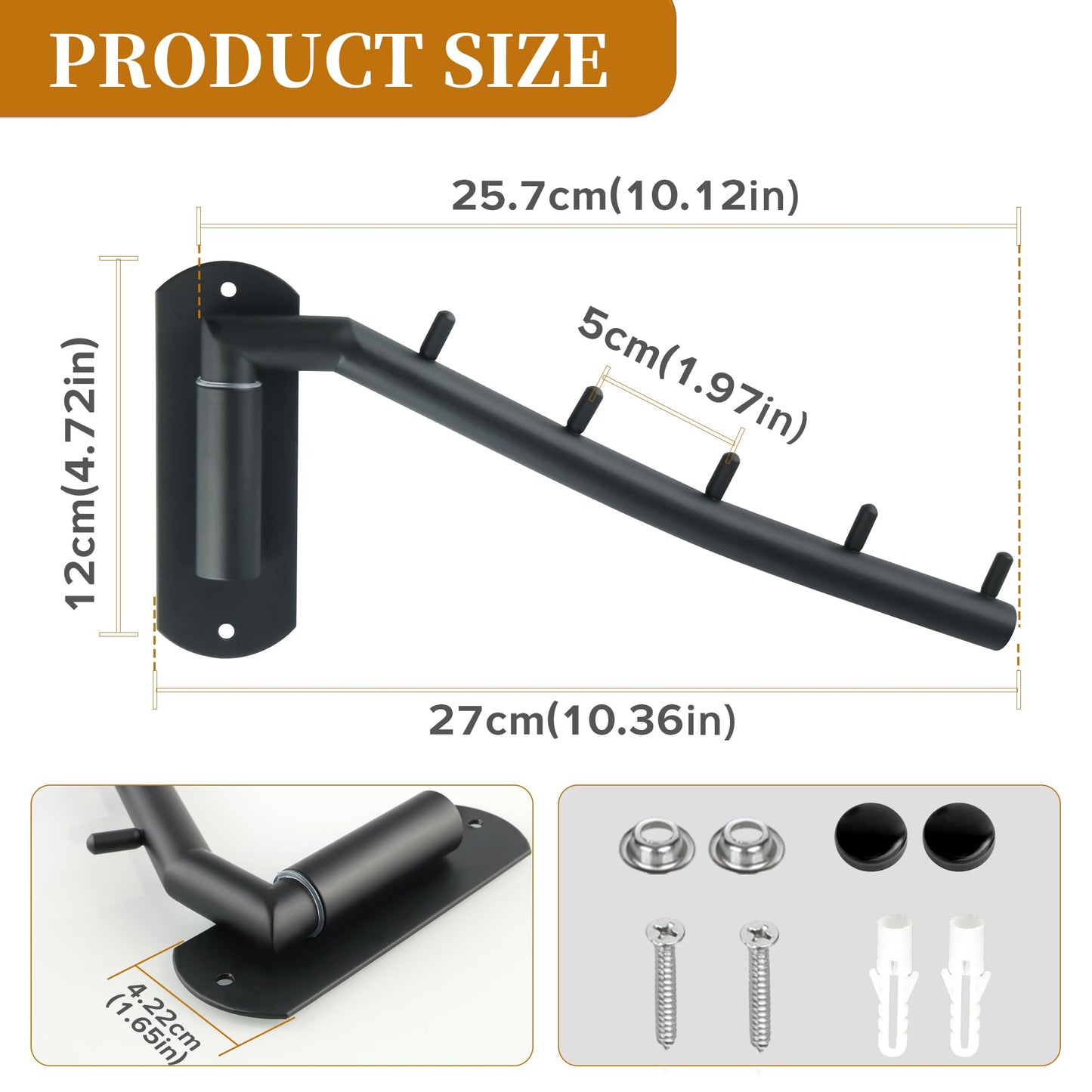 Mooche Wall Mounted Coat Rack Black, Swivel Clothes Rail, 27CM