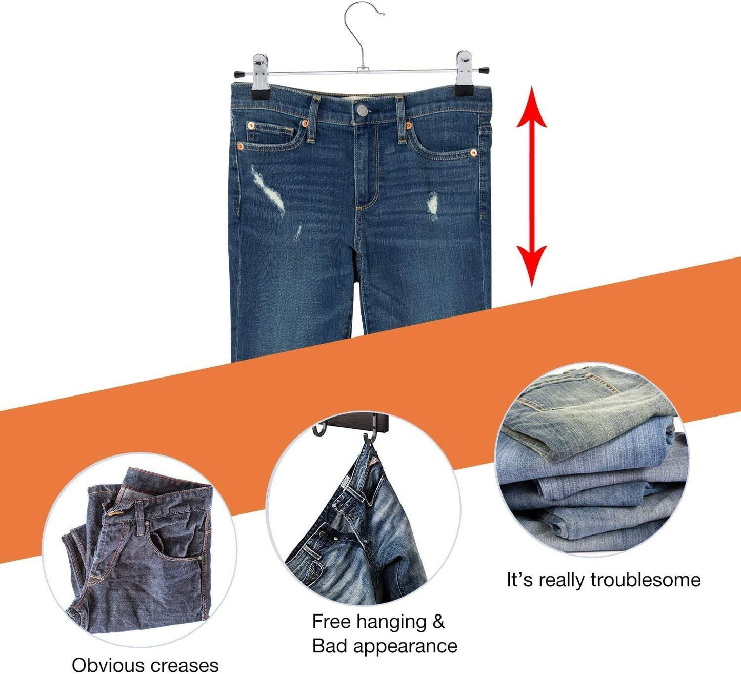 Trouser Hanger, 10Pack Pant Hangers Space Saving Skirt Hangers with Clips Adjustable Non-Slip Coat Hanger Heavy Duty Chrome Clothes Hook