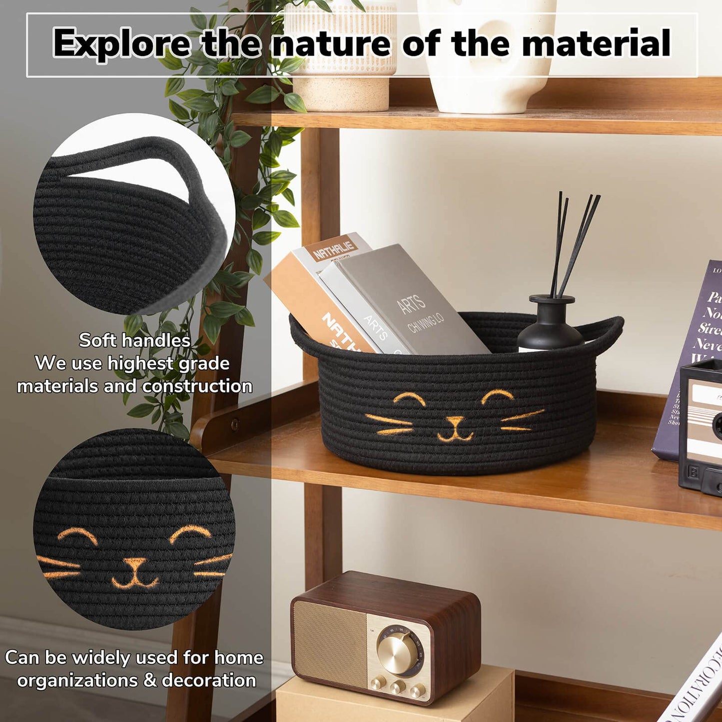 TIMEYARD Small Storage Basket Pet Basket for Cats and Dogs Black