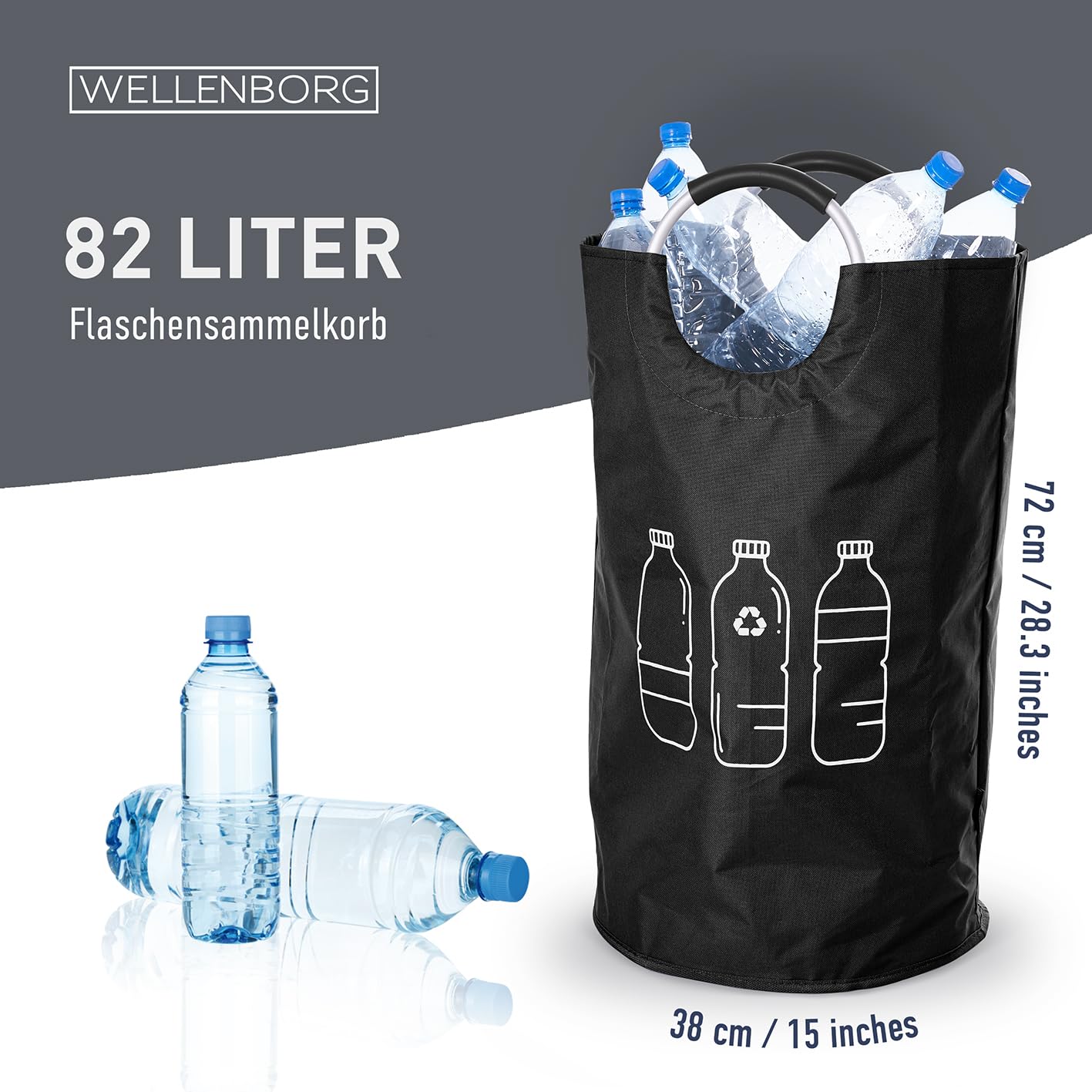 WELLENBORG® Foldable Deposit Bottle Collection Container Foldable Black - Waterproof Bottle Collector Large Basket