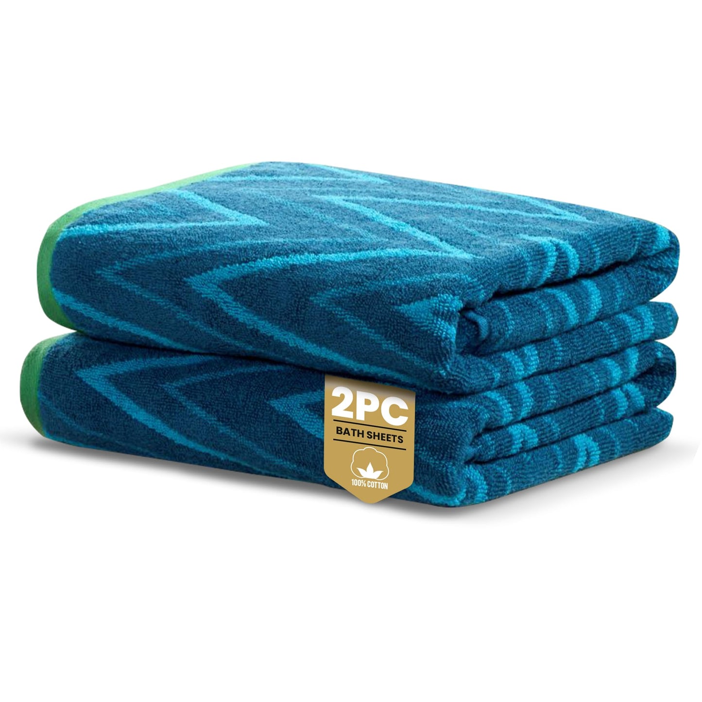 Rapport Home Helix Bath Sheets 2 Pack, 90x140cm 100% Cotton - Ocean Blue