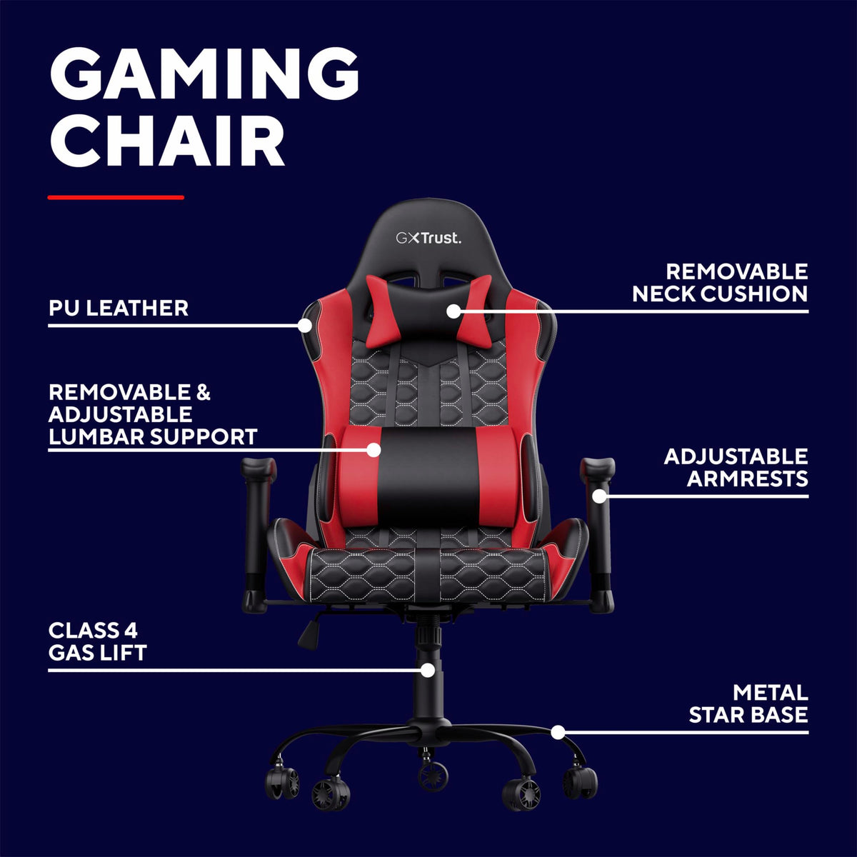 GXTrust Resto Gaming Chair Full 360° Rotatable Seating, Red