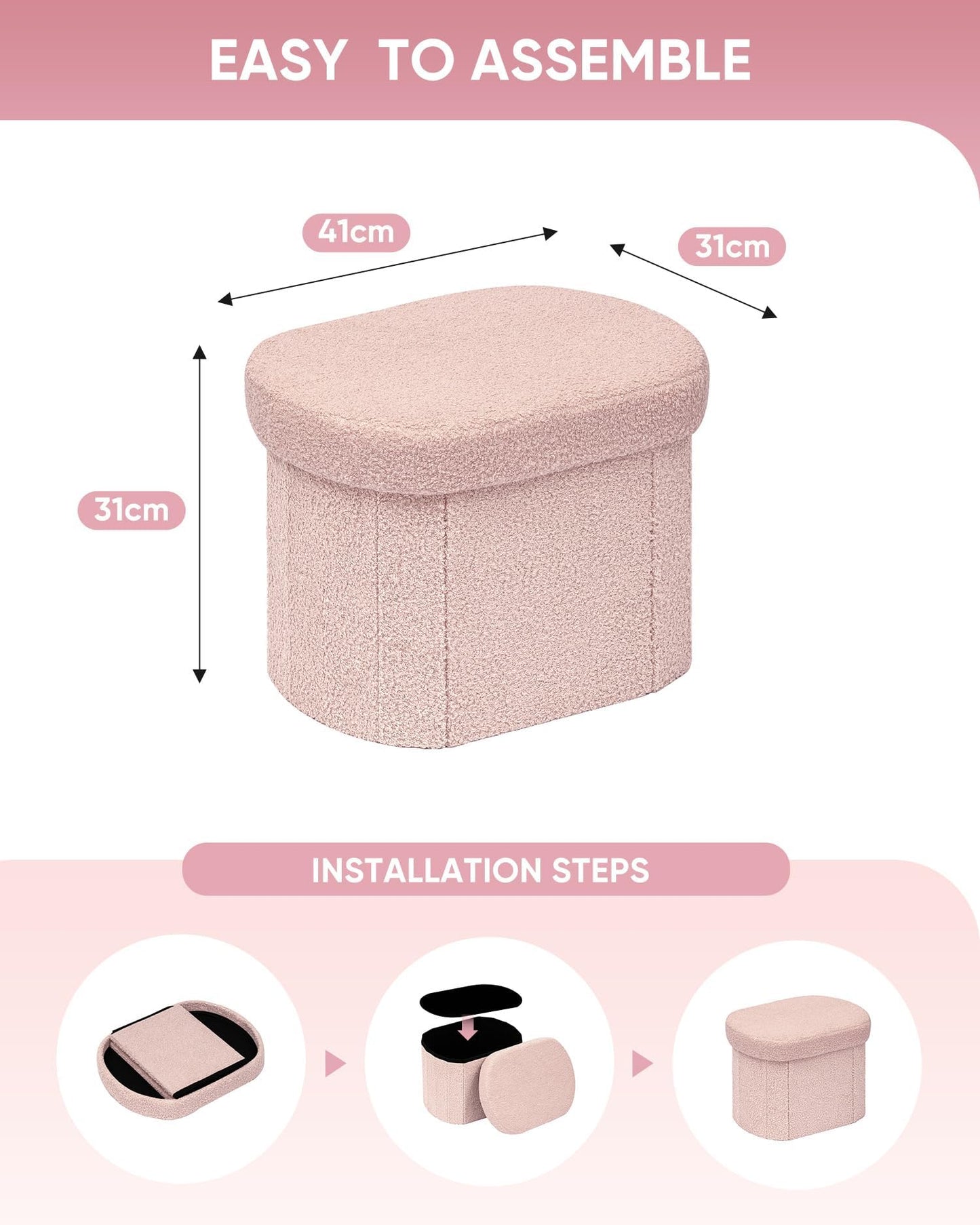 Bonlife Small Ottoman Storage Stool, Folding Boucle Footstool with Lid,41cm