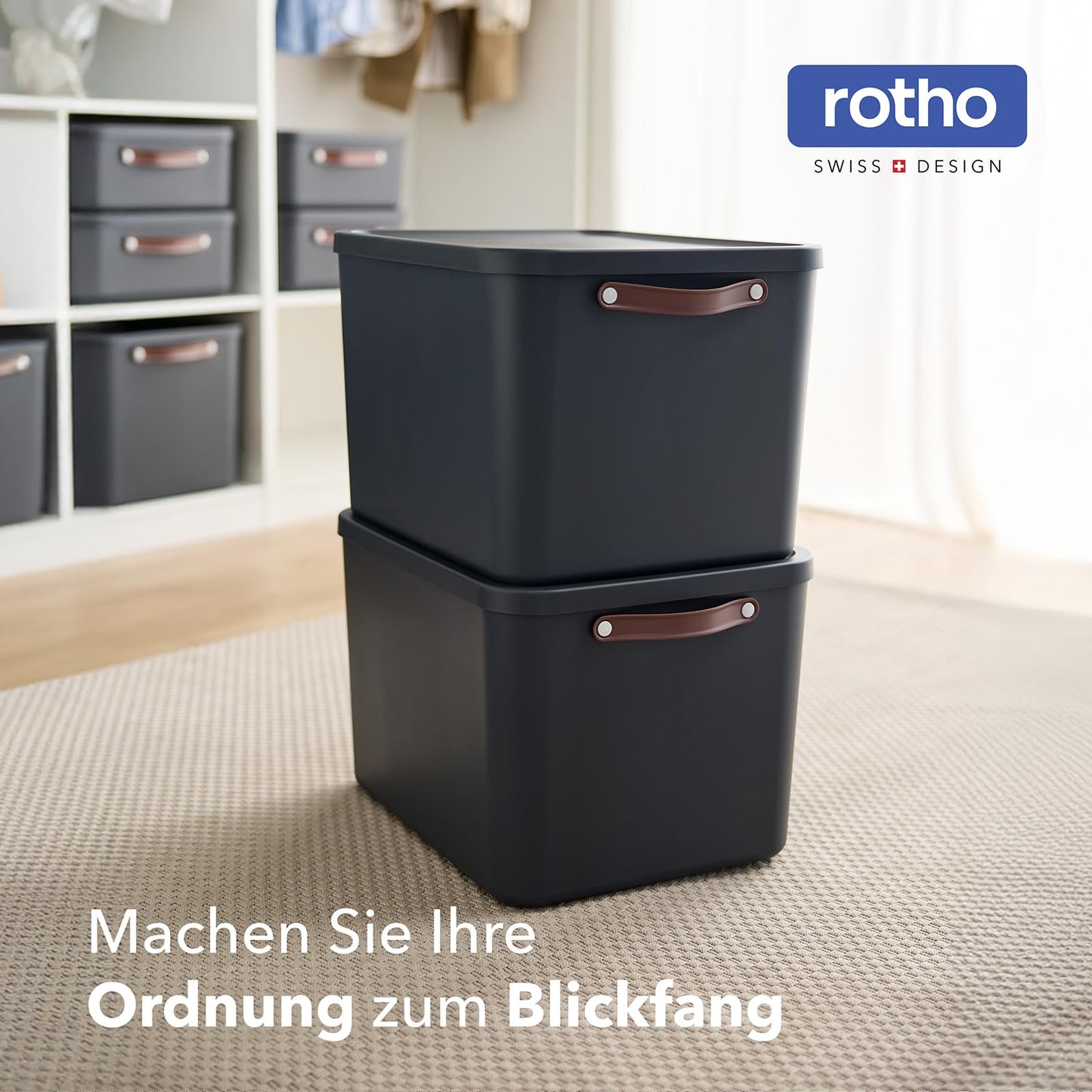 Rotho Maloja Storage Box, Set of 2, 55 L with Lid, 53.5 x 40 x 34 cm (L x W x H) (Anthracite)