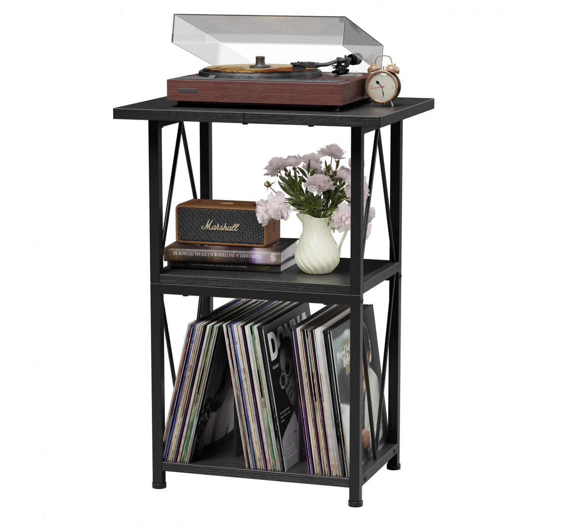 Upgraded Expanded Surface Record Player Stand, 3 Tier End Table with Vinyl Record Storage, 50x40cm Record Player Table