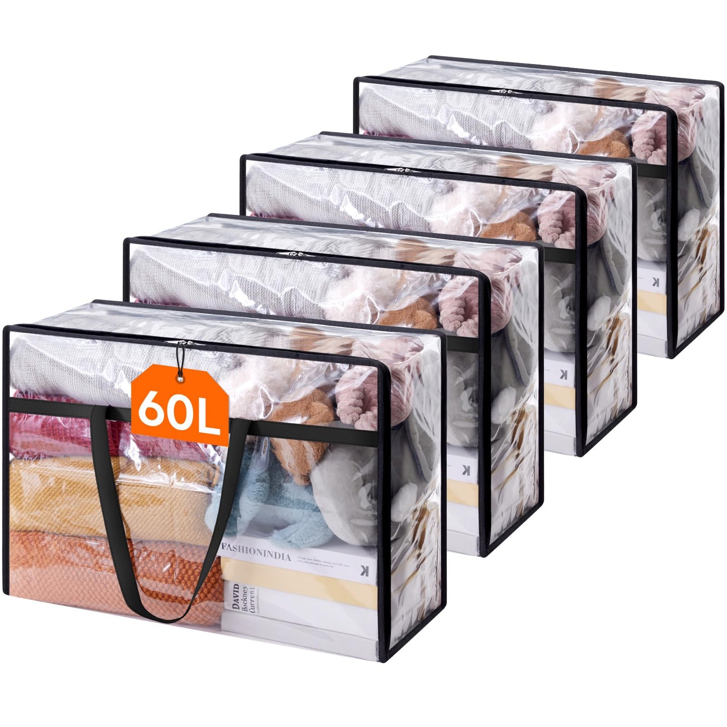 Lifewit 4 Pack Clear Storage Bags, 60L Plastic Clothes Storage Bags