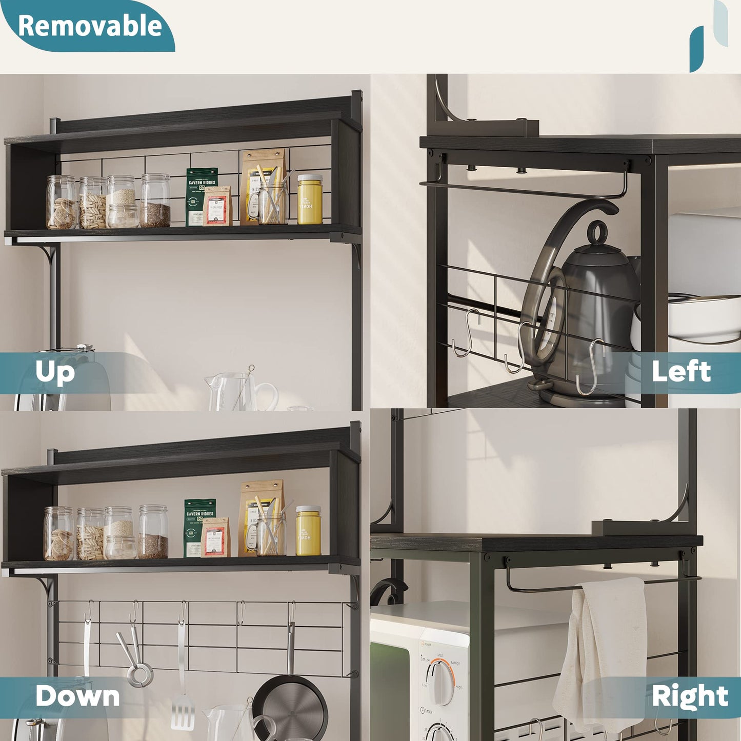 Bestier 80cm Bread Rack & Microwave Rack with 4 Shelves, Multi-functional Coffee Bar Shelf, 8 Side Hooks, Open Shelf Suitable for Kitchens