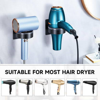 YYBO Hair Dryer Holder Wall Mount, Hairdryer Holder Station for Hair Dryer Storage, Adhesive Hairdryer Stand Rack for Dressing Table Bathroom Black