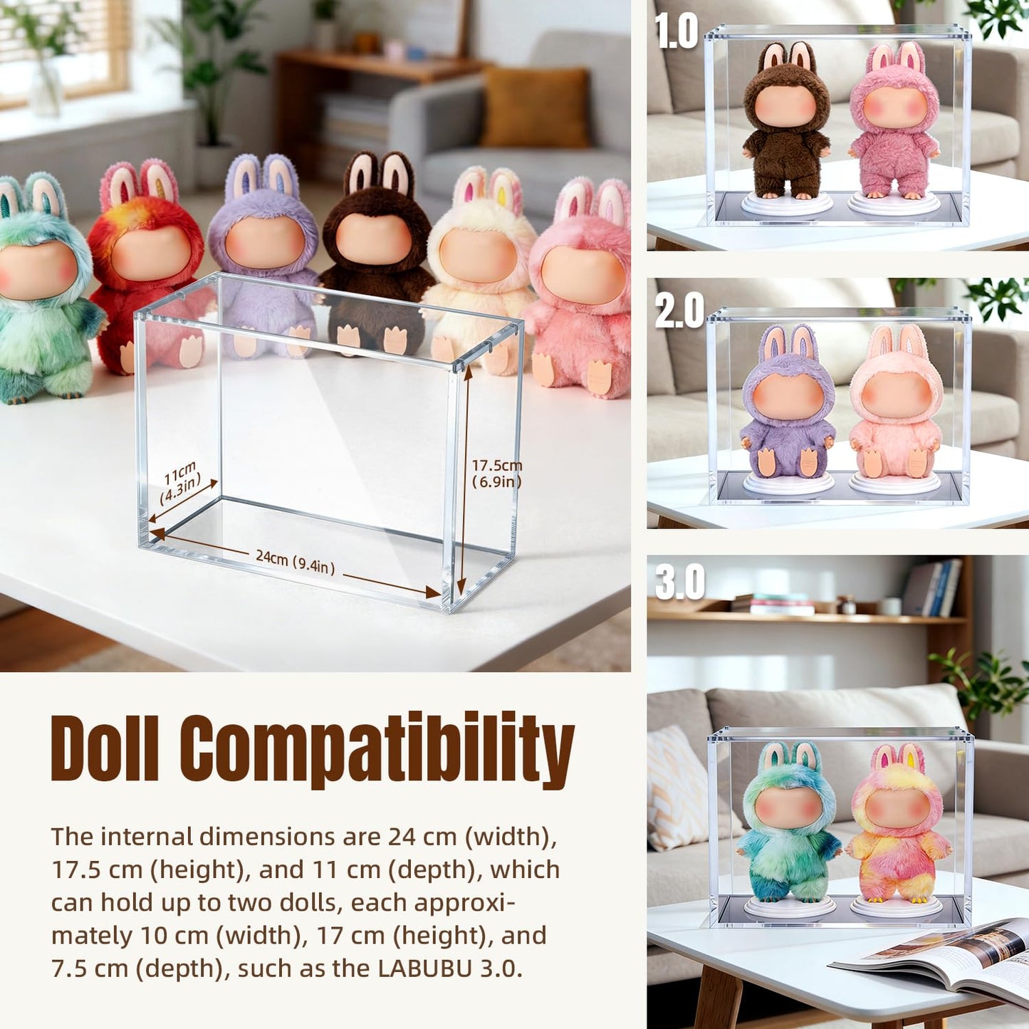 Mcbazel Premium Thick Acrylic Display Case Compatible with Labubu Doll, 92% UV Protection & Dustproof, Magnetic Display Box for POP MART Labubu