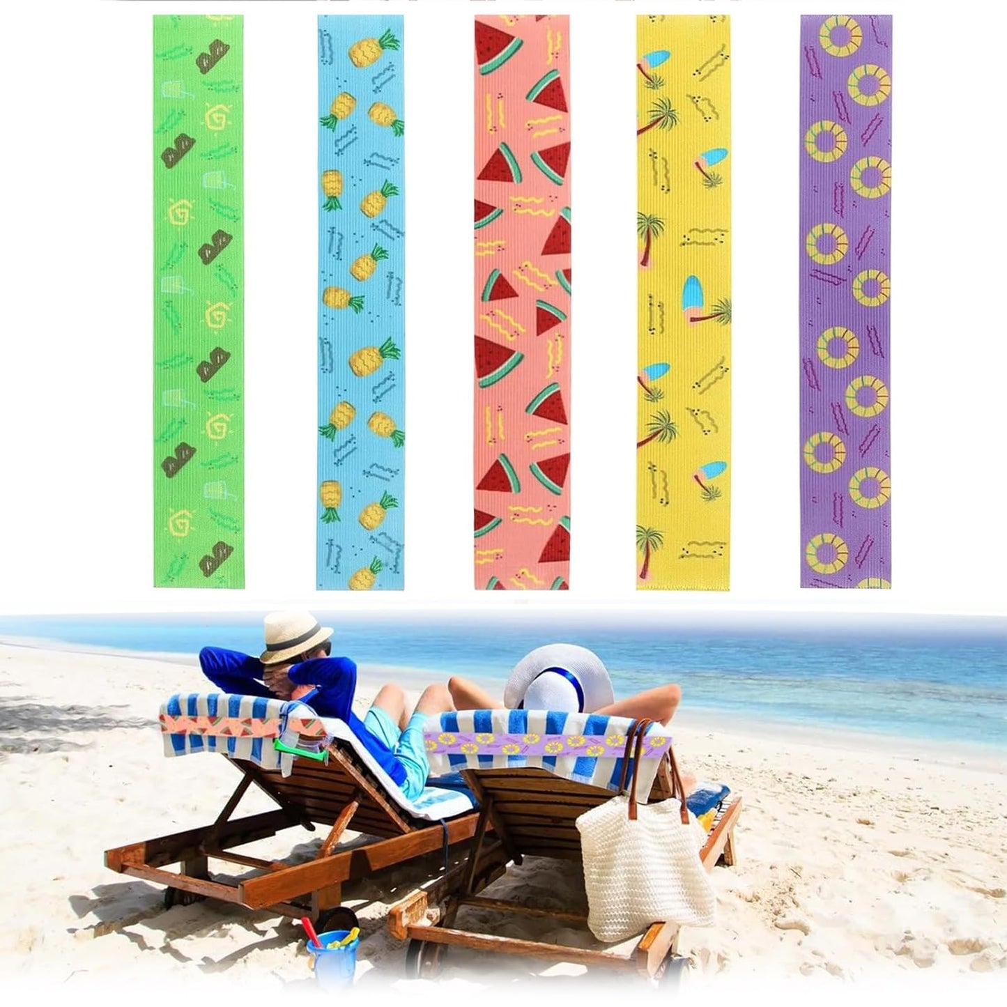 5 Pcs Towel Clips for Sun Loungers, Elastic Bands for Sunbed Towel, Windproof Sun Lounger Straps for Sun Loungers Pool Beach Chairs