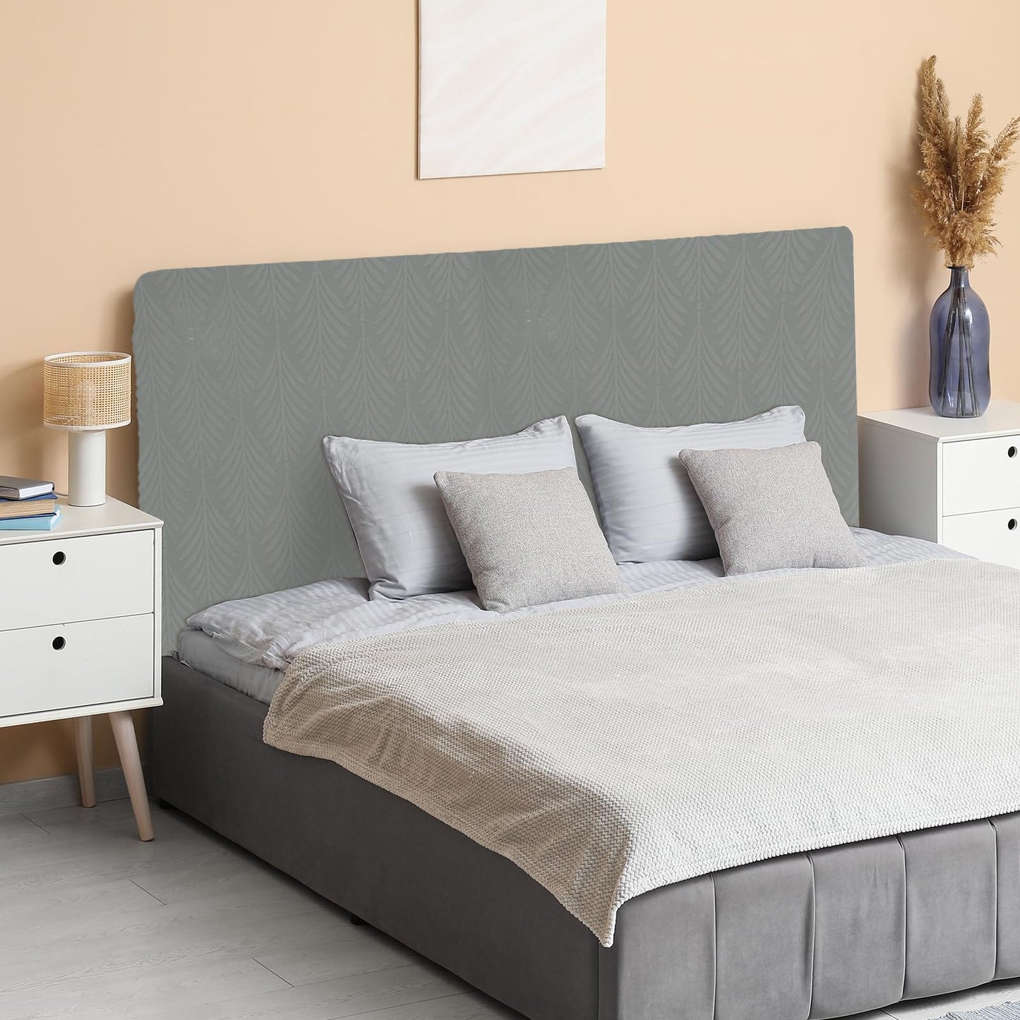 sourcing map Bed Headboard Slipcover, 180cm Jacquard Fabric Stretch Protector Covers, Dustproof Cover for 1.8m Headboard Bedroom Decor, Dark Gray